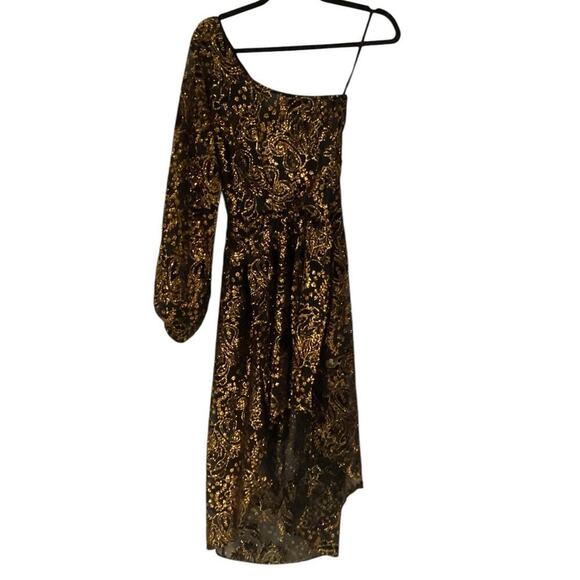 Hemant & Nandita Inara Flocked Lurex Chiffon Midi Dress In Gold Size XS - Picture 2 of 14